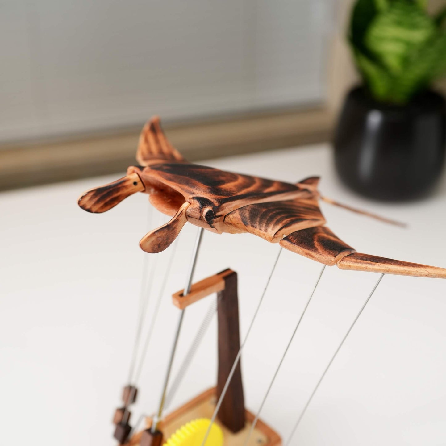Handcrafted Wooden Manta Ray Automaton