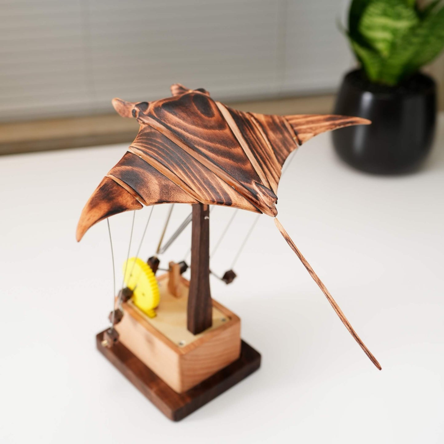 Handcrafted Wooden Manta Ray Automaton