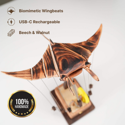 Handcrafted Wooden Manta Ray Automaton